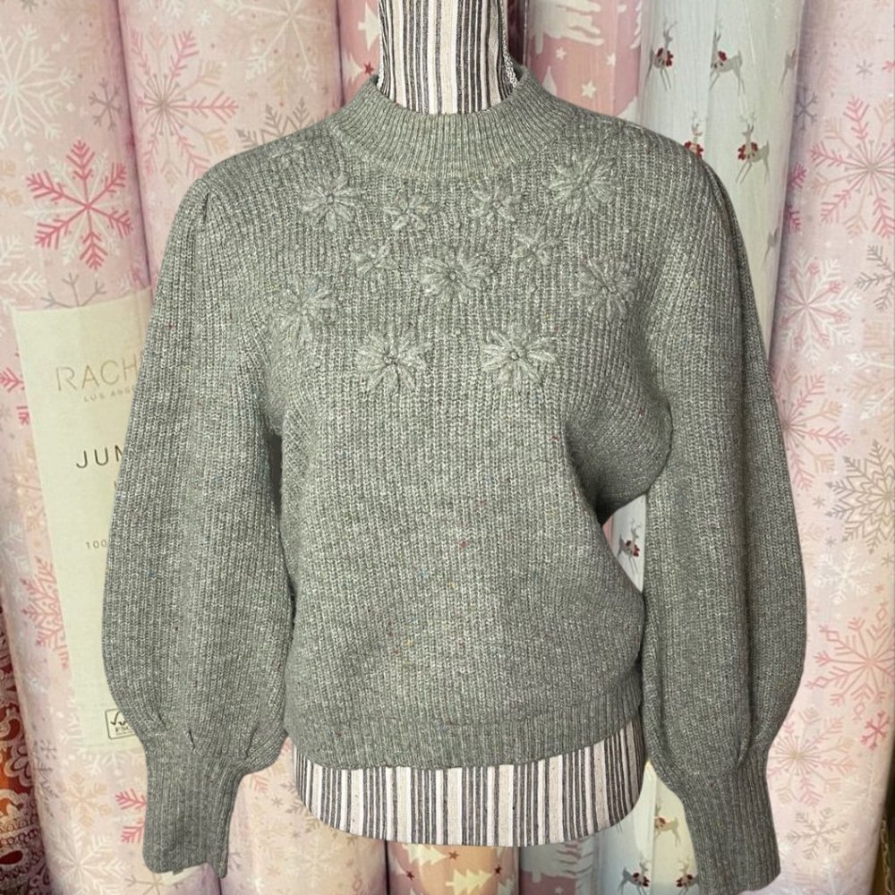 sage green floral knit sweater